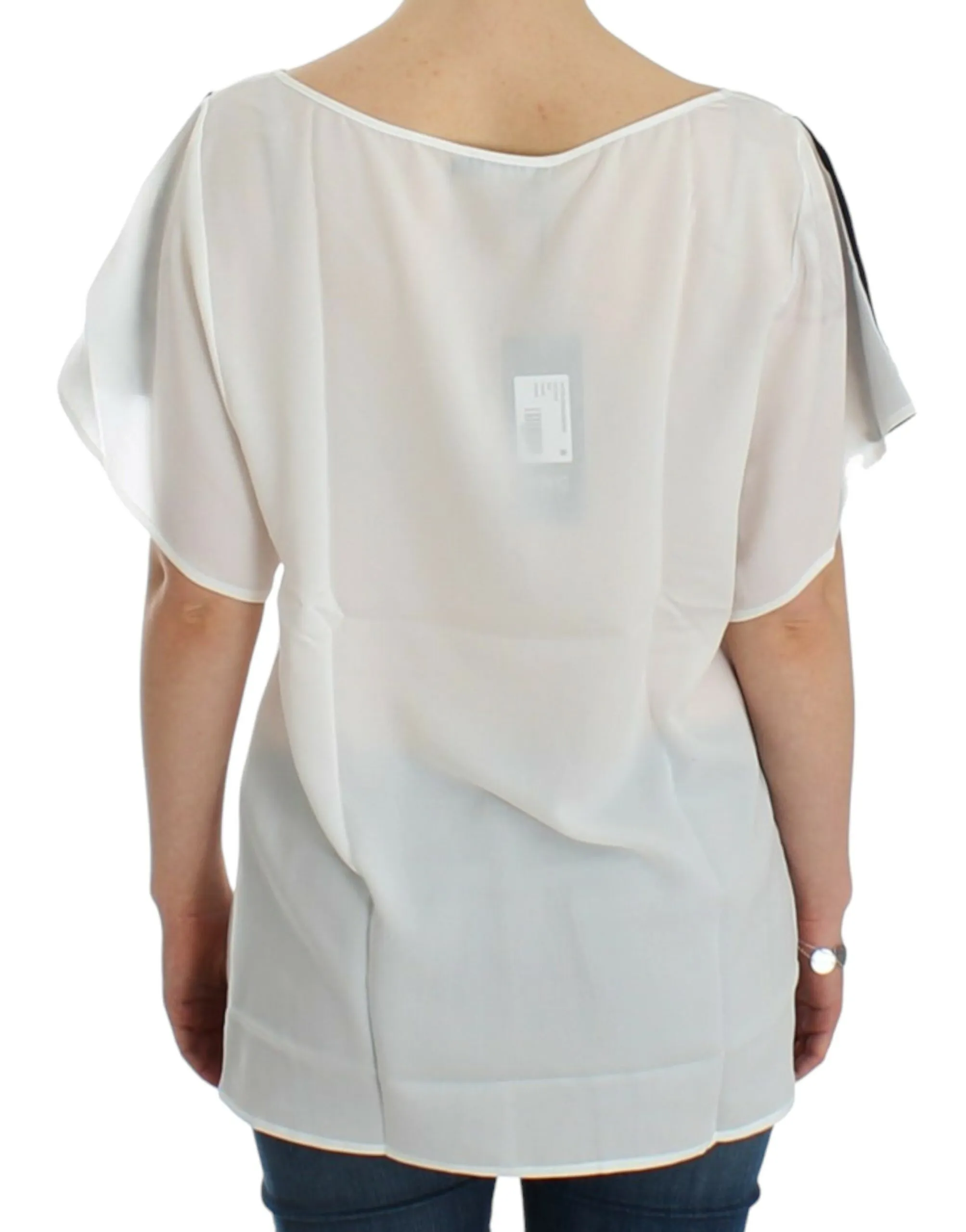 Costume National Women's Chic White V-Neck Motive Print Tee