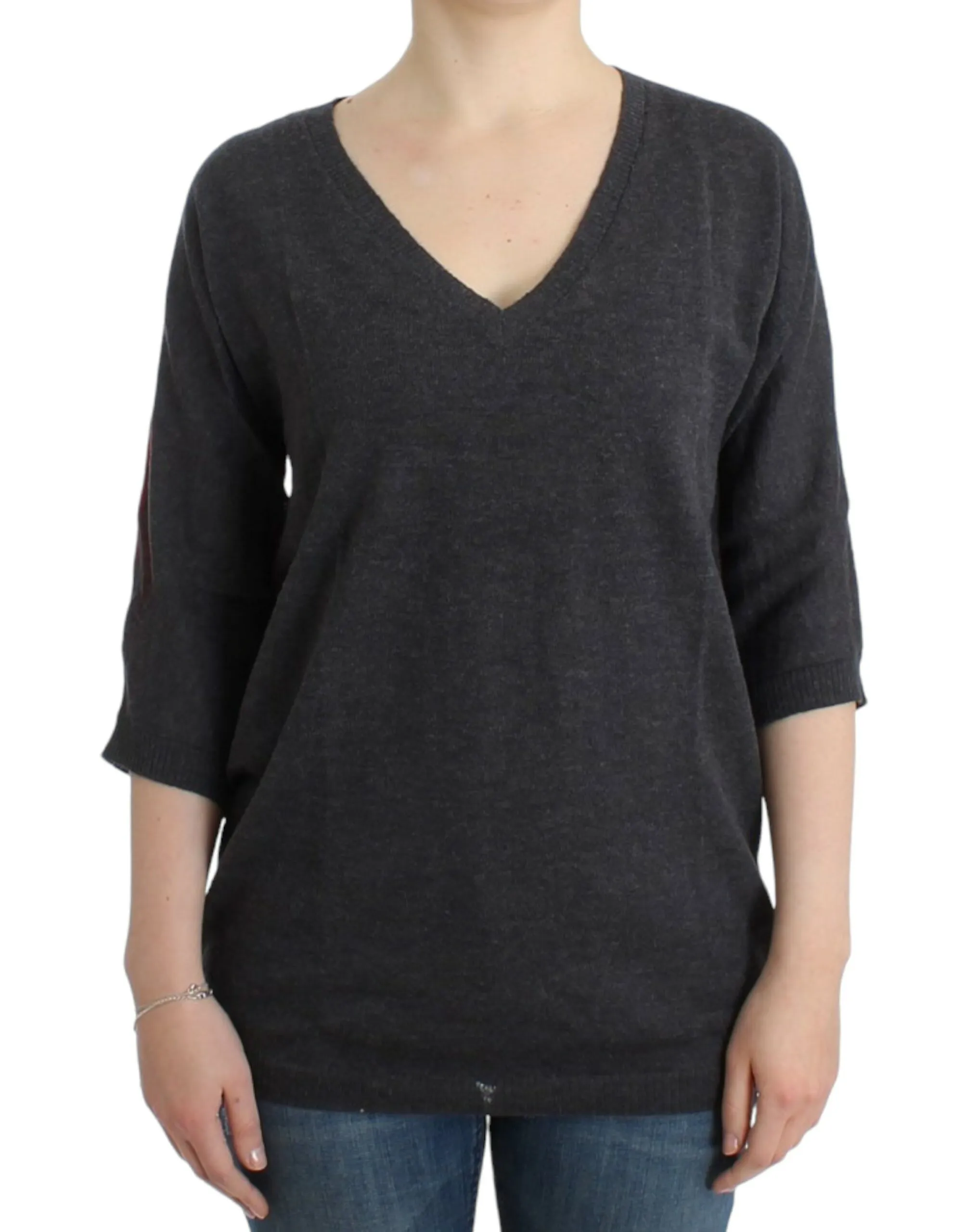 Costume National Women's Chic V-Neck Alpaca Blend Short Sleeve Sweater