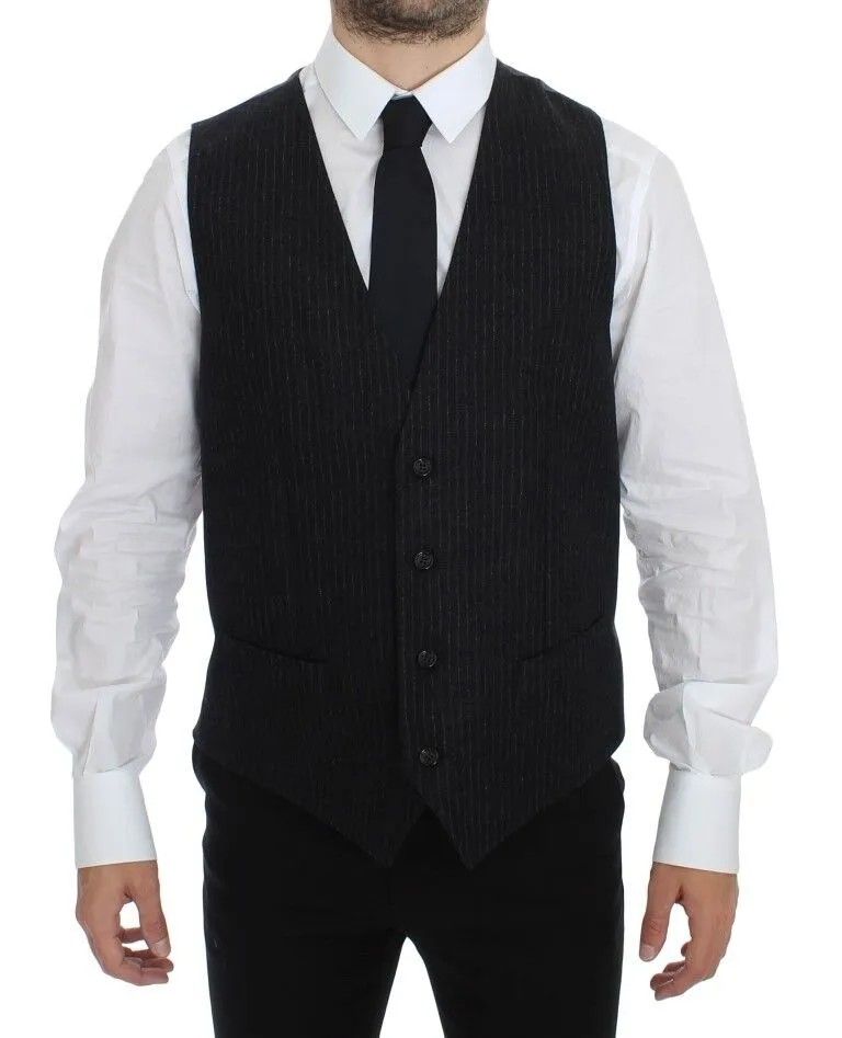 Dolce & Gabbana Men's Elegant Gray Striped Wool Dress Vest