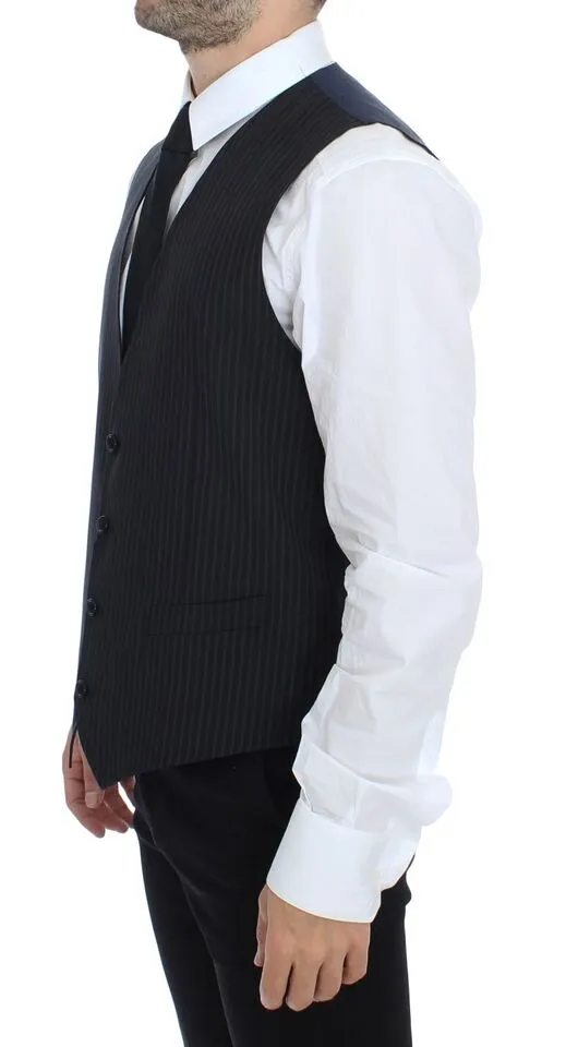 Dolce & Gabbana Men's Elegant Gray Striped Dress Vest