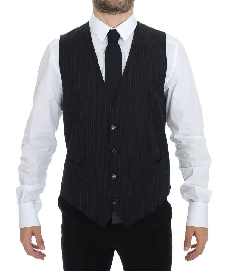 Dolce & Gabbana Men's Elegant Gray Striped Dress Vest