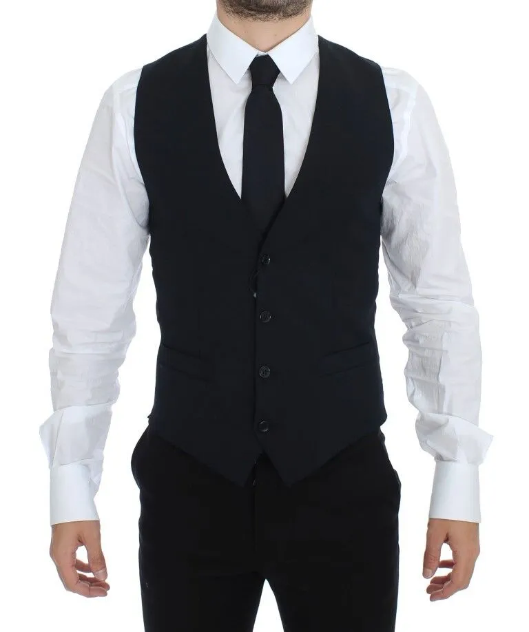 Dolce & Gabbana Men's Elegant Blue Wool Dress Vest
