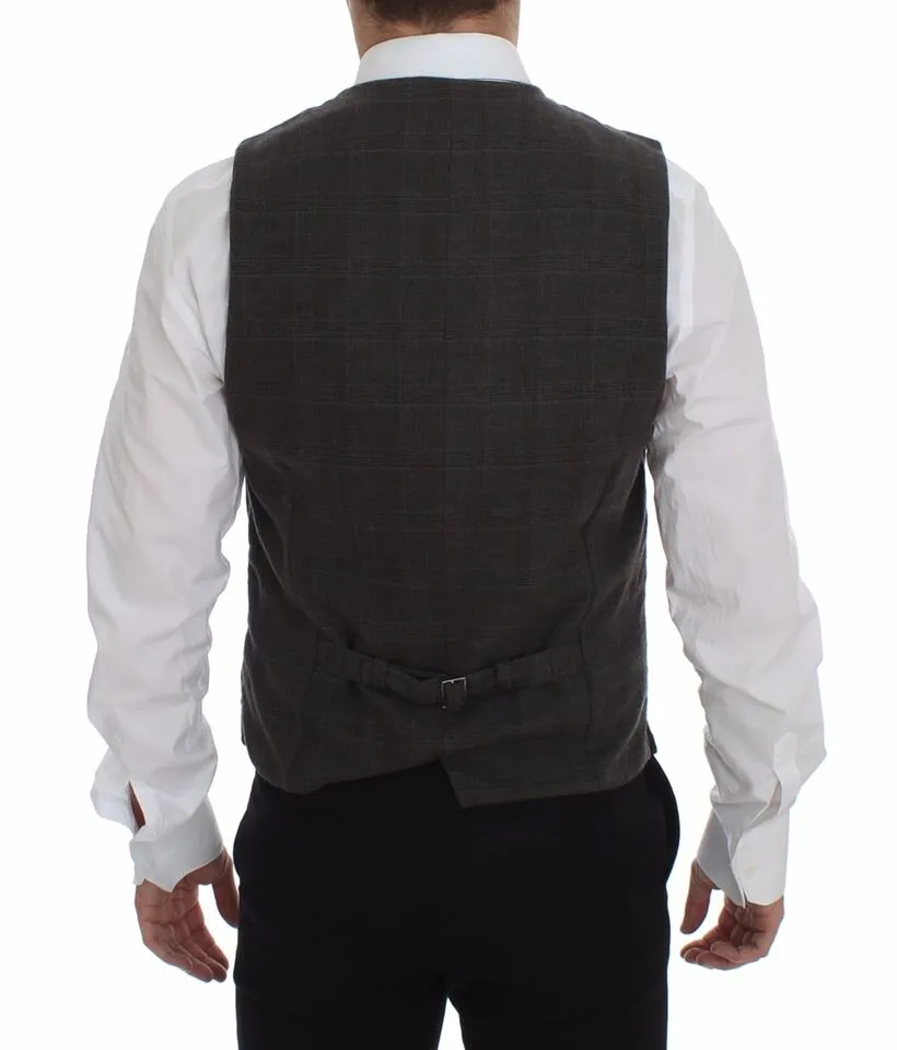 Dolce & Gabbana Men's Elegant Checkered Green Dress Vest