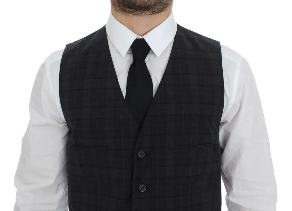 Dolce & Gabbana Men's Elegant Gray Checkered Dress Vest