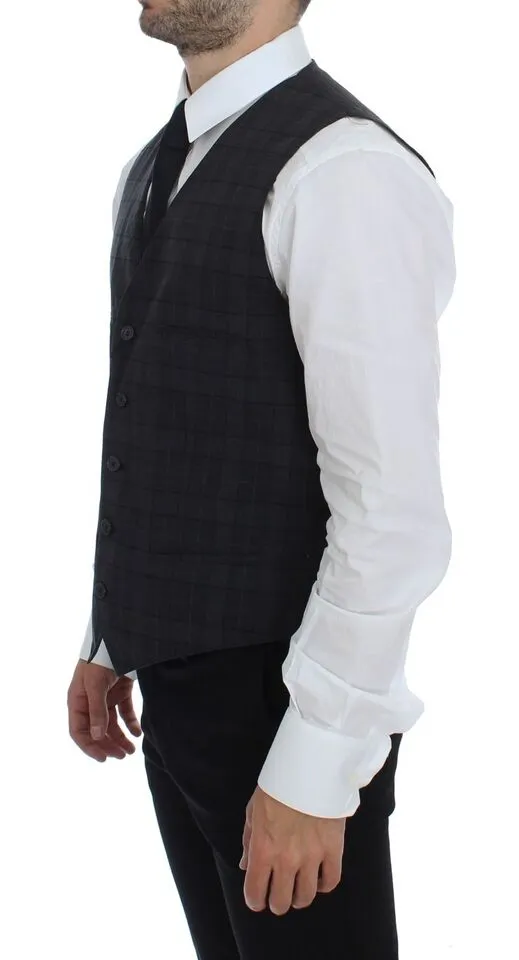 Dolce & Gabbana Men's Elegant Gray Checkered Dress Vest