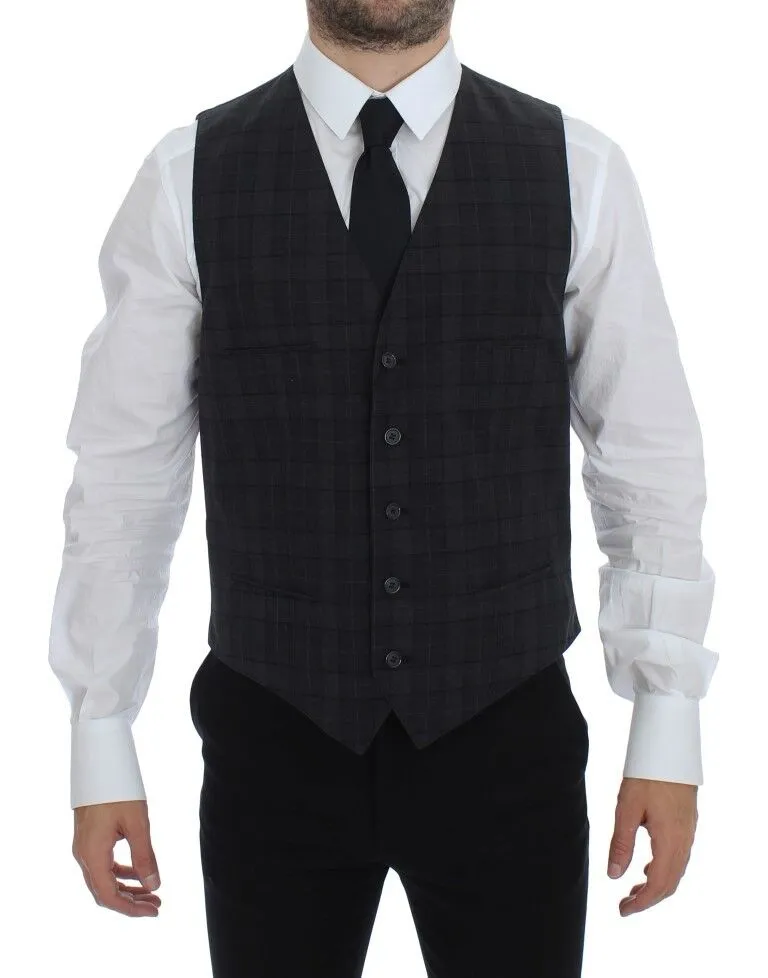 Dolce & Gabbana Men's Elegant Gray Checkered Dress Vest