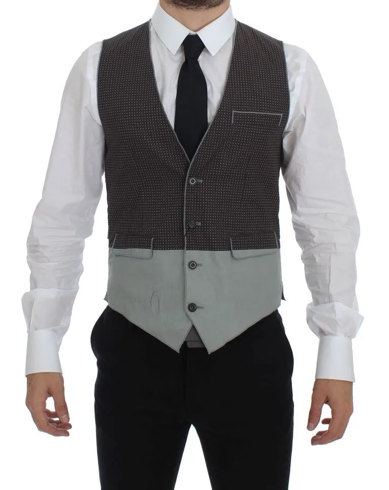 Dolce & Gabbana Men's Elegant Gray Cotton Dress Vest