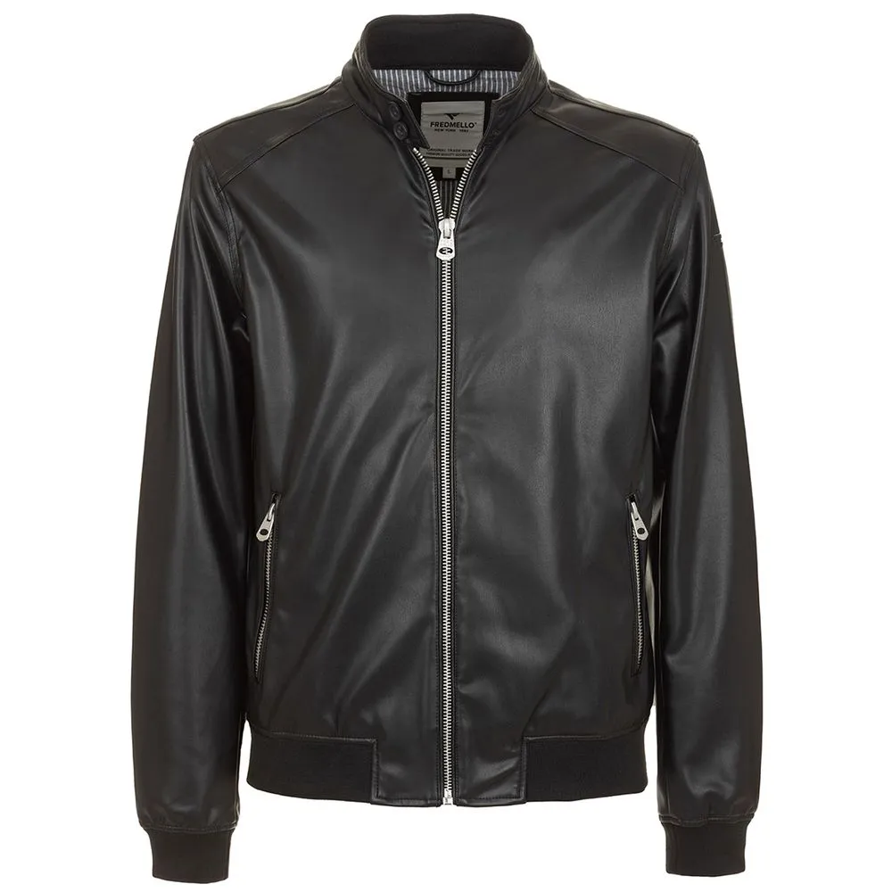 Fred Mello Men's Eco-Leather Zip-Up Jacket with Buttoned Collar