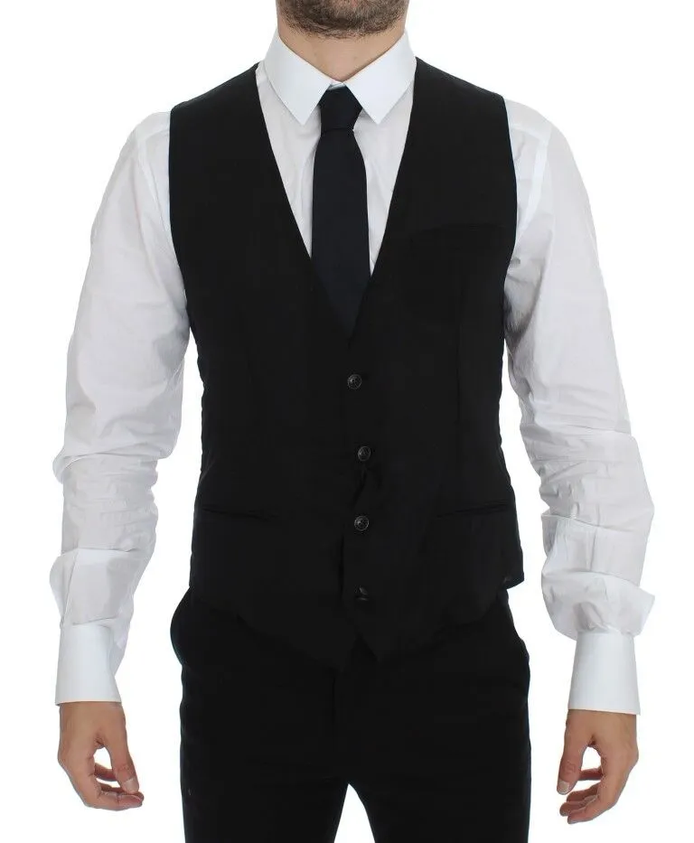 Dolce & Gabbana Men's Elegant Black Wool Dress Vest