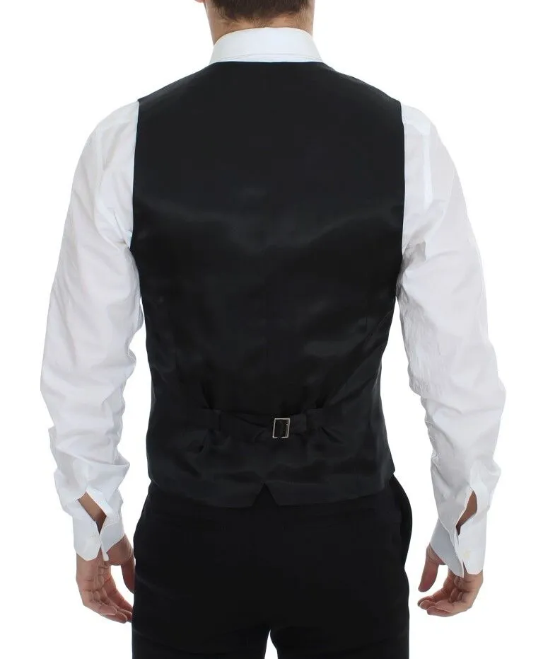 Dolce & Gabbana Men's Chic Black Striped Wool Silk Dress Vest