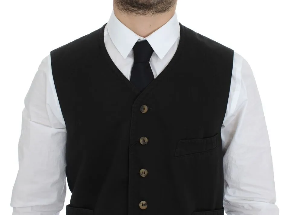 Dolce & Gabbana Men's Elegant Black Cotton Blend Dress Vest