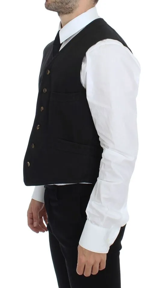 Dolce & Gabbana Men's Elegant Black Cotton Blend Dress Vest
