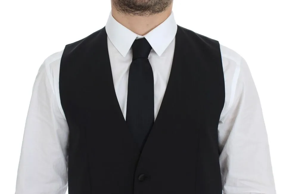 Dolce & Gabbana Men's Elegant Silk-Wool Black Dress Vest