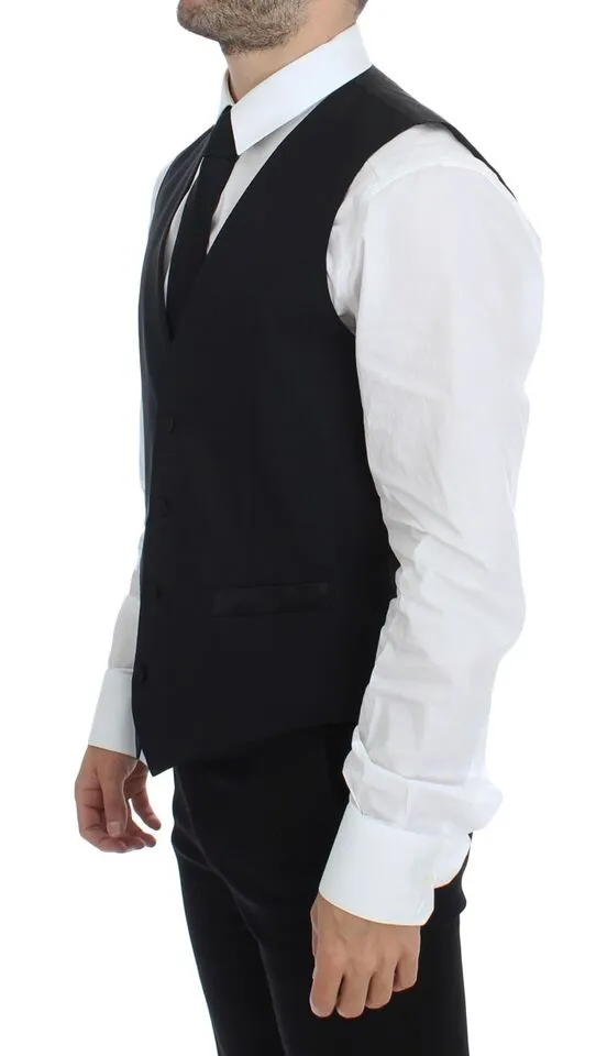 Dolce & Gabbana Men's Elegant Silk-Wool Black Dress Vest