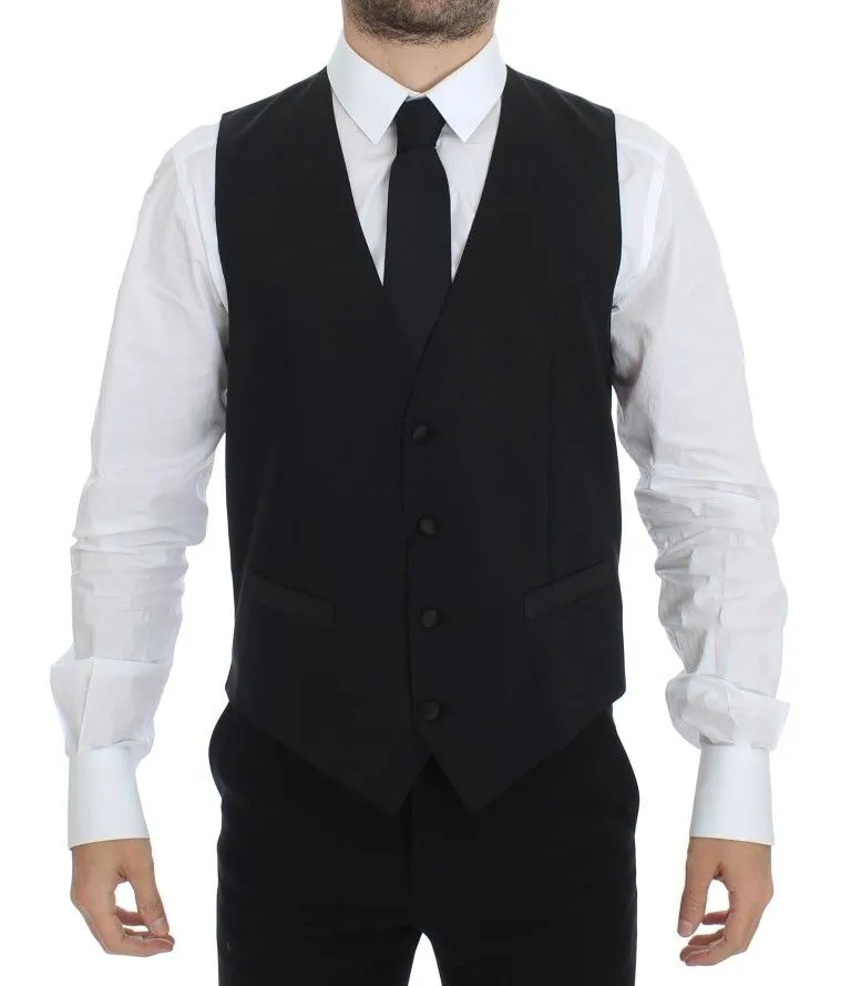Dolce & Gabbana Men's Elegant Silk-Wool Black Dress Vest