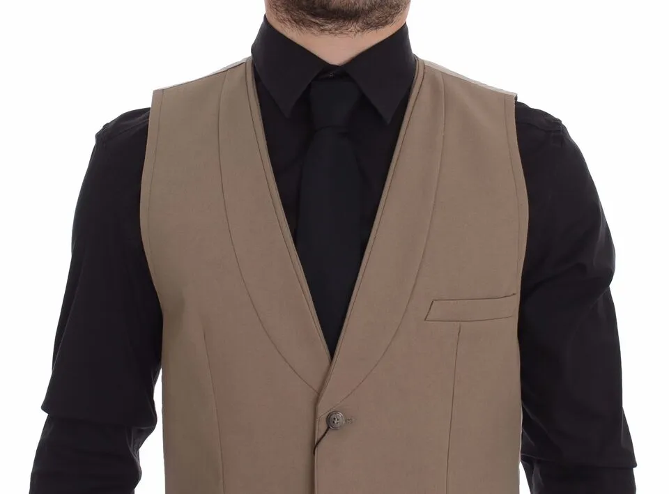 Dolce & Gabbana Men's Elegant Beige Cotton Dress Vest  Slim Fit