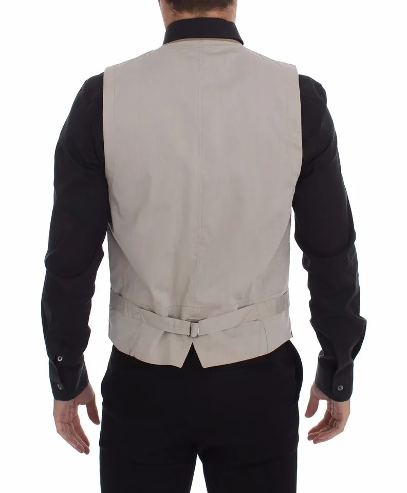 Dolce & Gabbana Men's Elegant Beige Cotton Dress Vest  Slim Fit
