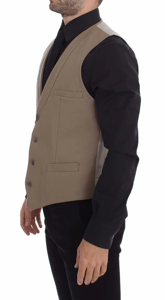 Dolce & Gabbana Men's Elegant Beige Cotton Dress Vest  Slim Fit