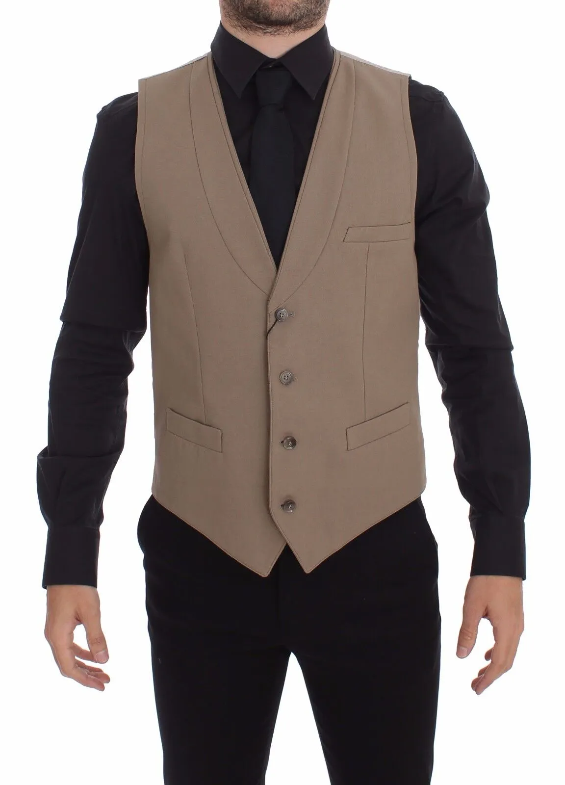 Dolce & Gabbana Men's Elegant Beige Cotton Dress Vest  Slim Fit