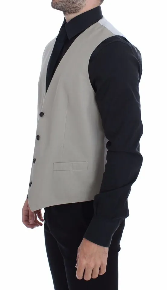Dolce & Gabbana Men's Elegant Beige Cotton Silk Dress Vest