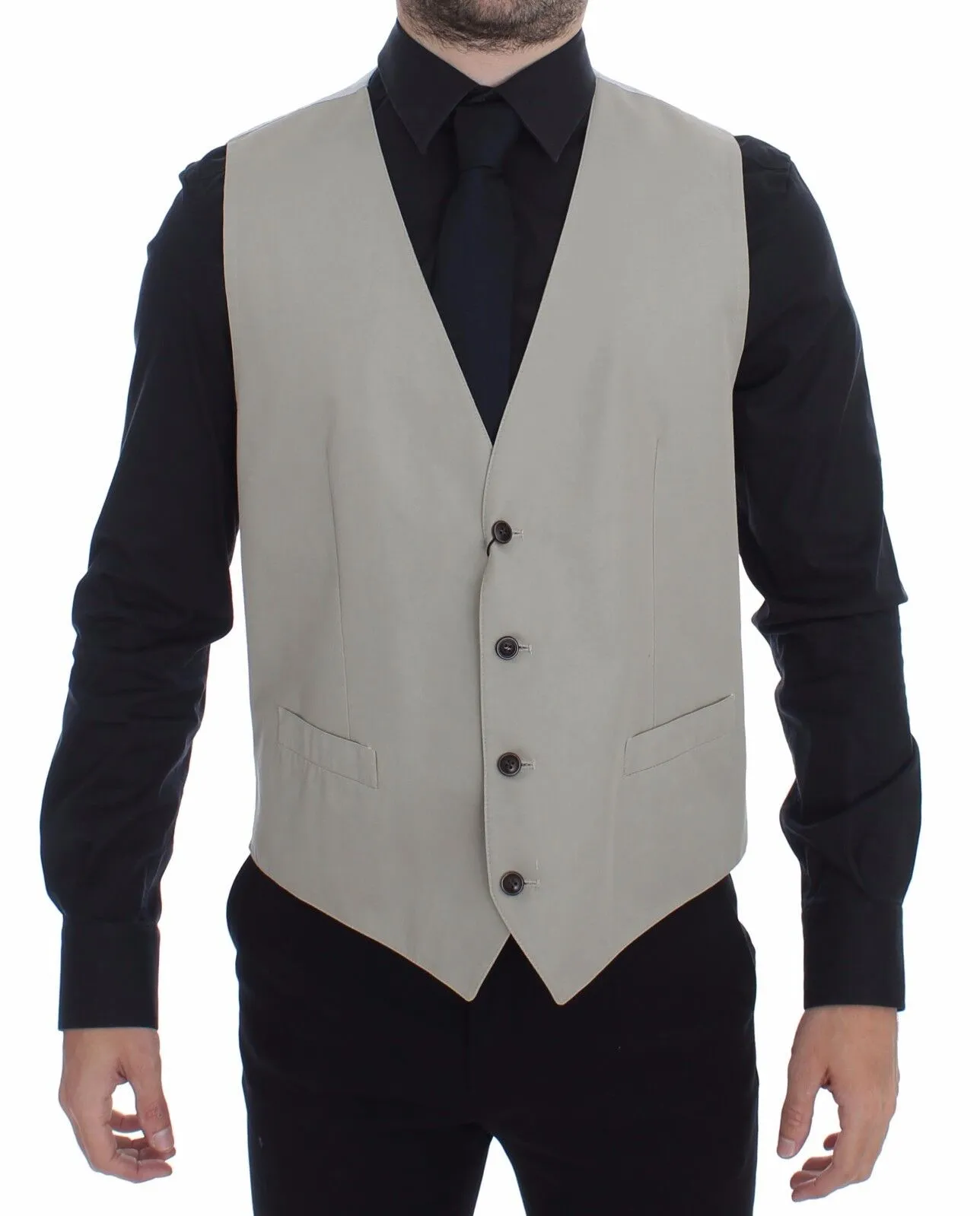 Dolce & Gabbana Men's Elegant Beige Cotton Silk Dress Vest