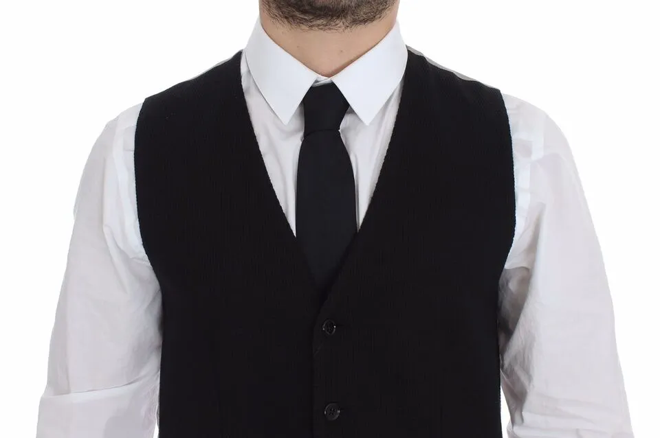Dolce & Gabbana Men's Elegant Black Silk Dress Vest