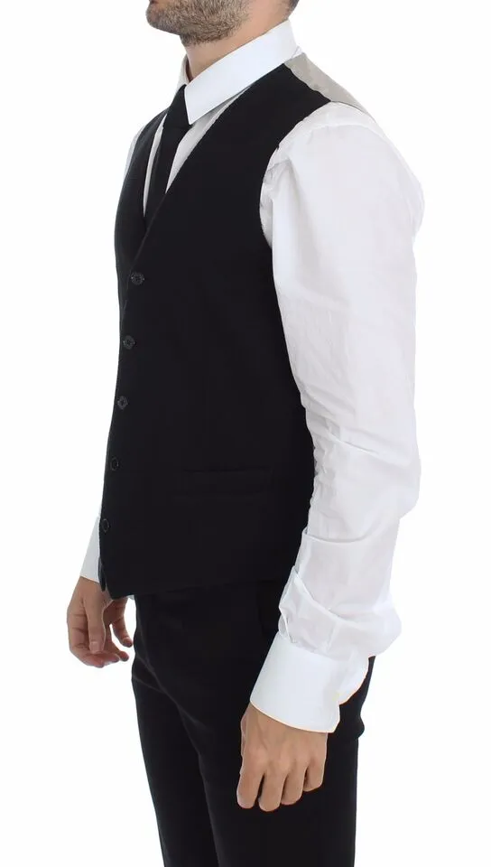 Dolce & Gabbana Men's Elegant Black Silk Dress Vest