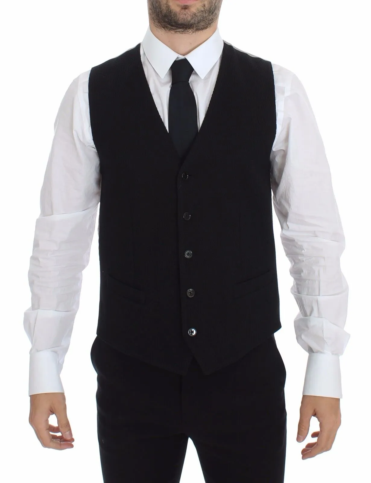 Dolce & Gabbana Men's Elegant Black Silk Dress Vest