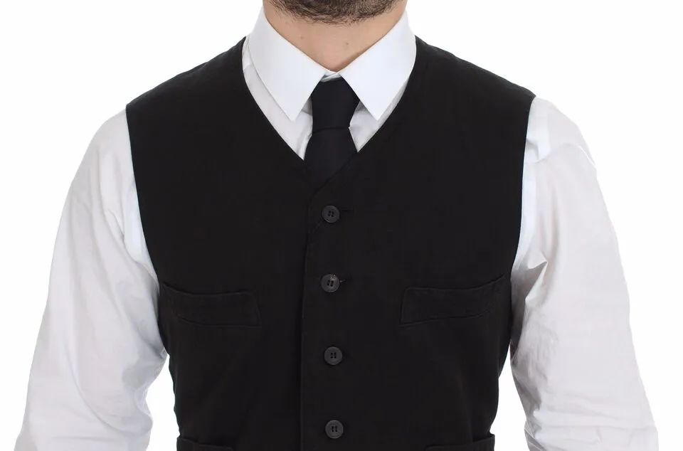 Dolce & Gabbana Men's Elegant Black Cotton Blend Dress Vest