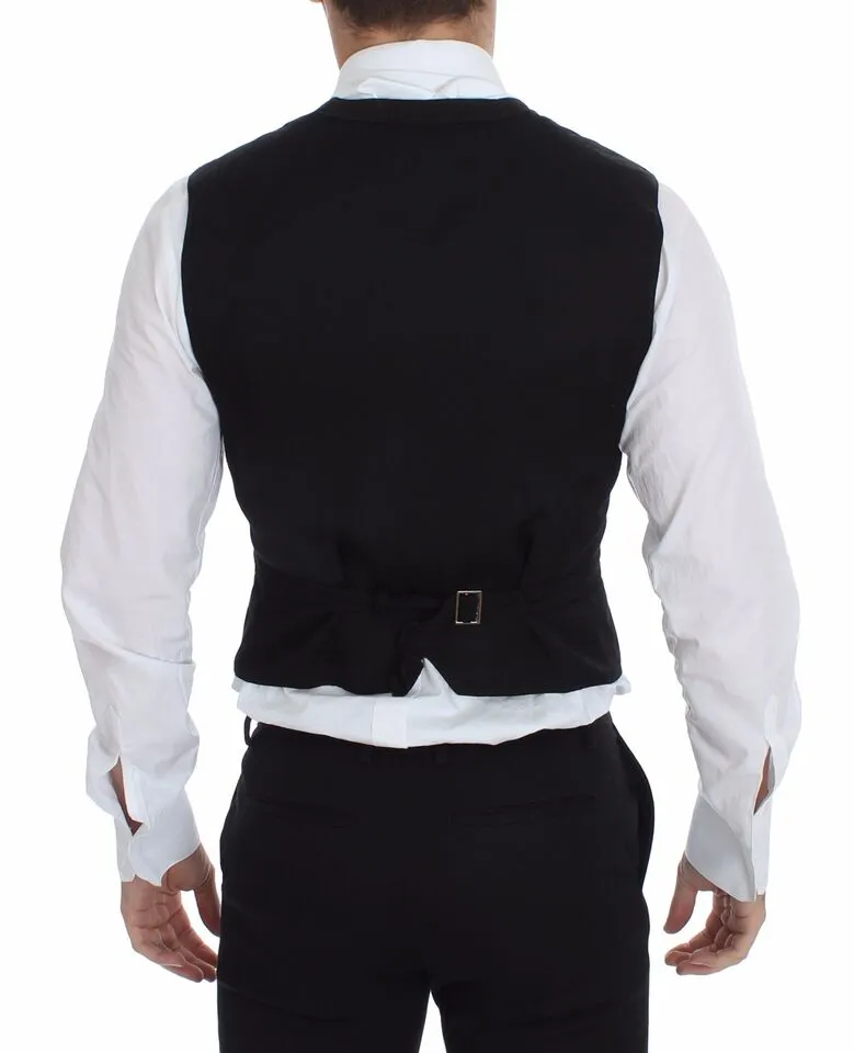 Dolce & Gabbana Men's Elegant Black Cotton Blend Dress Vest