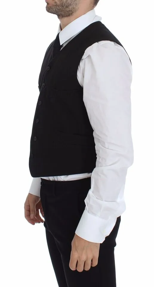 Dolce & Gabbana Men's Elegant Black Cotton Blend Dress Vest
