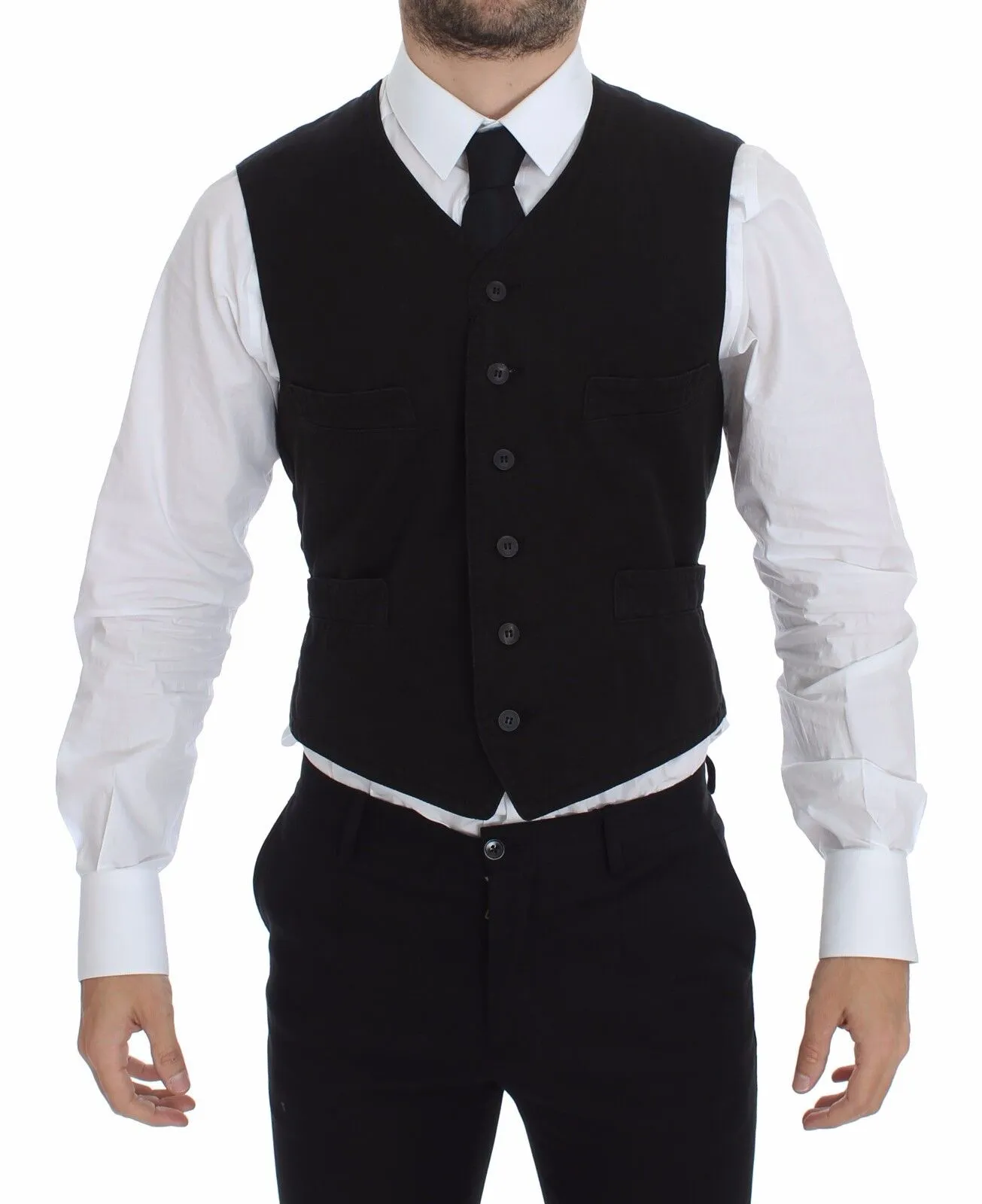 Dolce & Gabbana Men's Elegant Black Cotton Blend Dress Vest