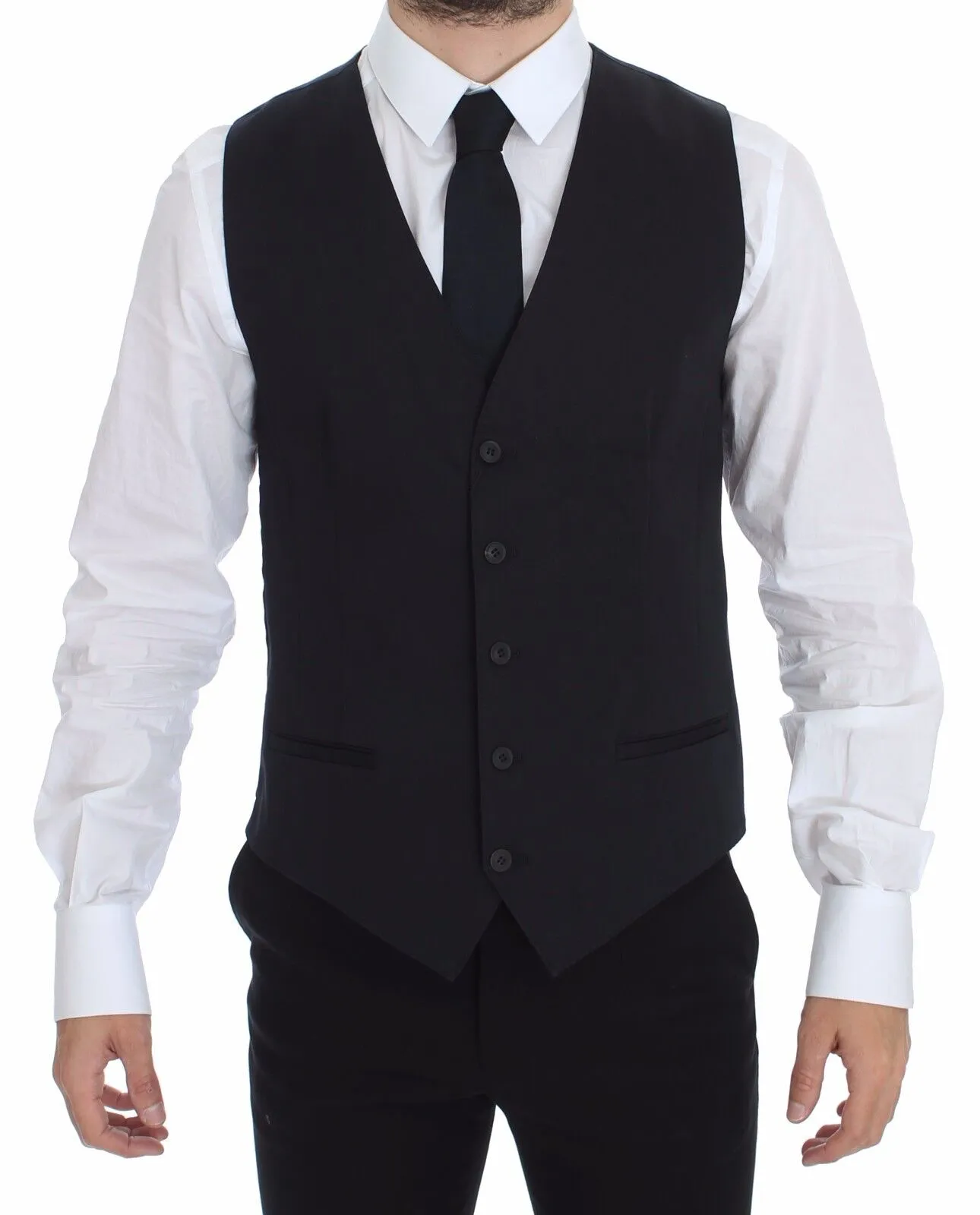 Dolce & Gabbana Men's Elegant Blue Cotton Stretch Dress Vest