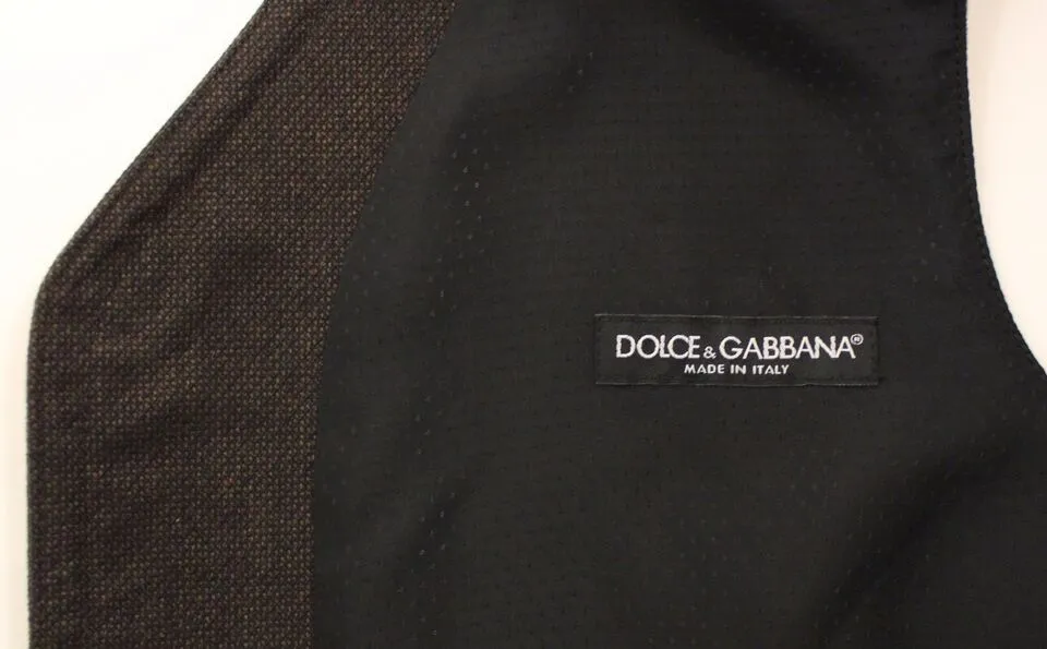 Dolce & Gabbana Men's Elegant Brown Cotton Blend Dress Vest