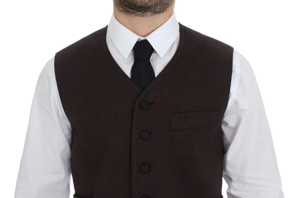 Dolce & Gabbana Men's Elegant Brown Cotton Blend Dress Vest