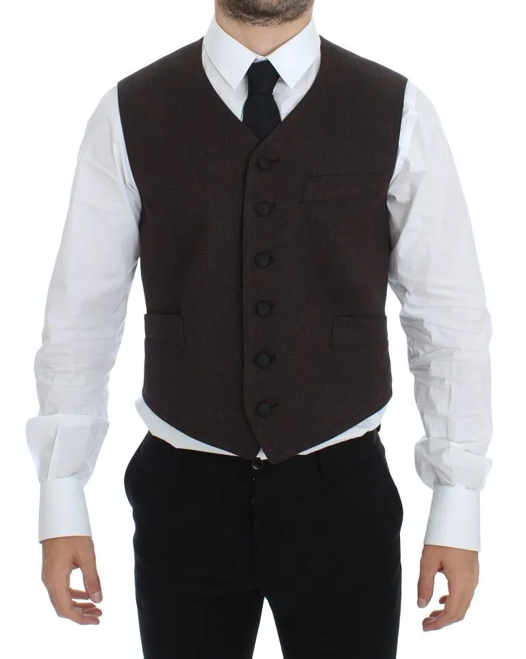 Dolce & Gabbana Men's Elegant Brown Cotton Blend Dress Vest