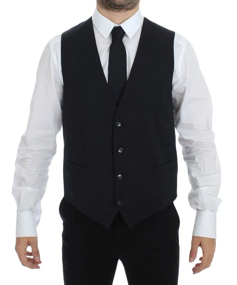 Dolce & Gabbana Men's Elegant Blue Cotton Stretch Dress Vest