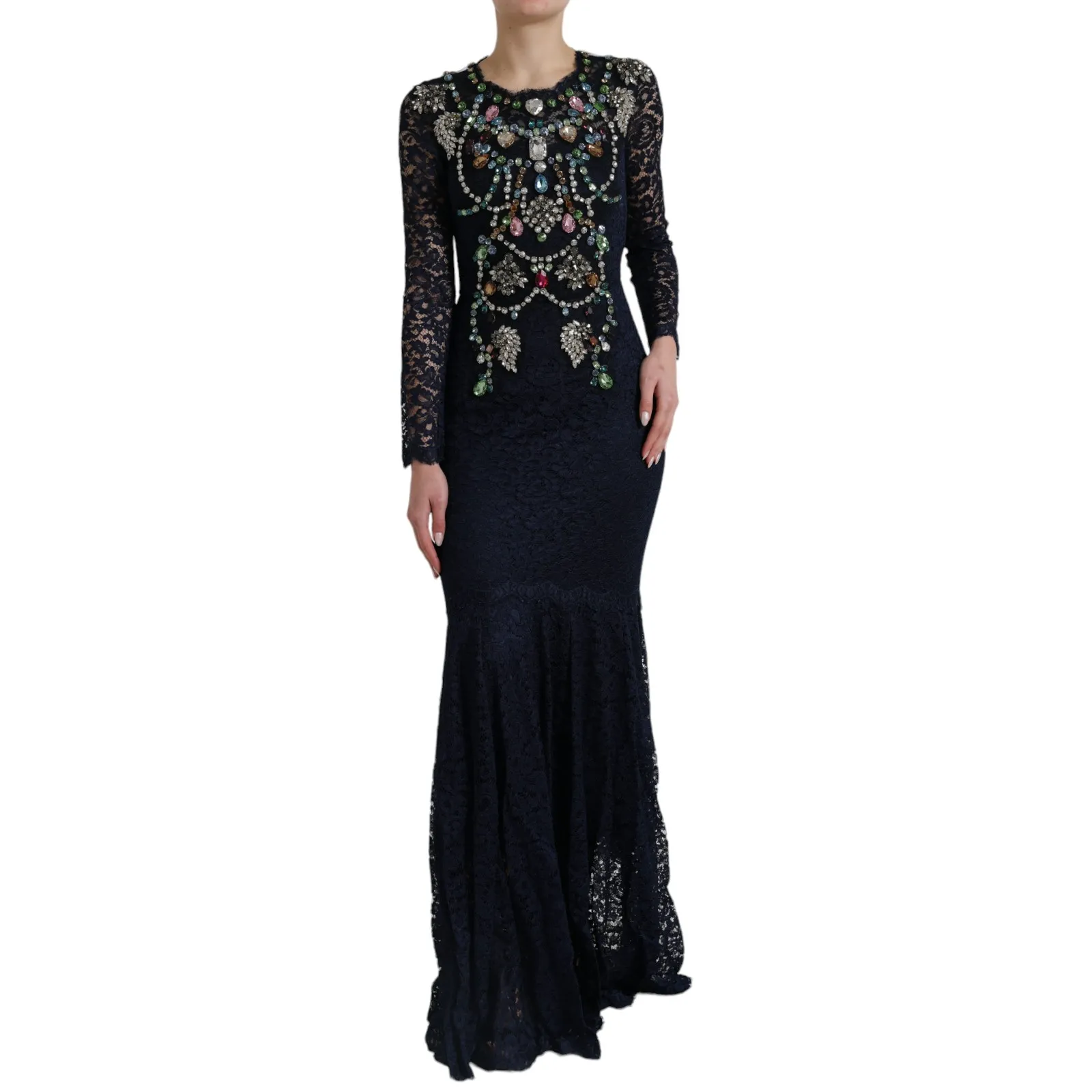 Dolce & Gabbana Women's Crystal Embellished Navy Blue Flare Dress