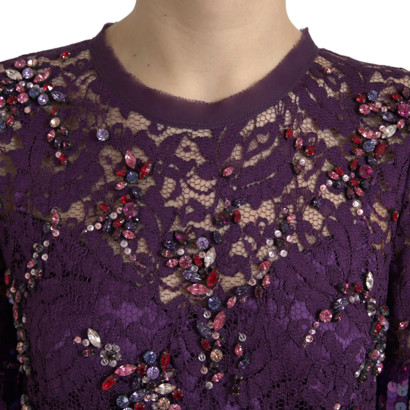 Dolce & Gabbana Women's Elegant Purple Floral Lace Crystal Dress