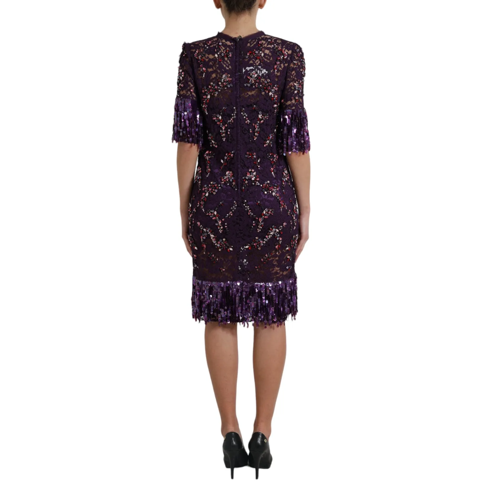Dolce & Gabbana Women's Elegant Purple Floral Lace Crystal Dress