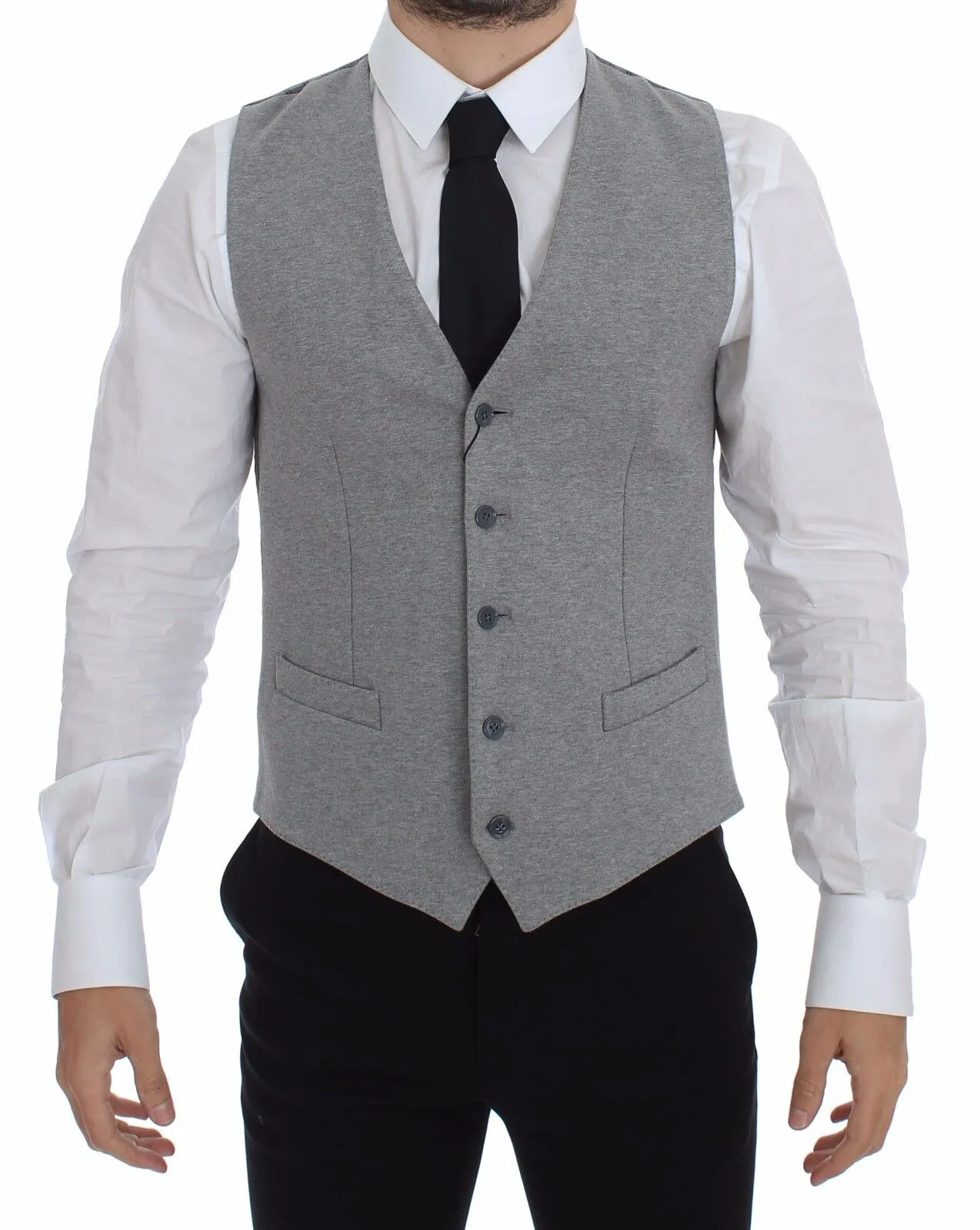Dolce & Gabbana Men's Elegant Gray Cotton Stretch Dress Vest