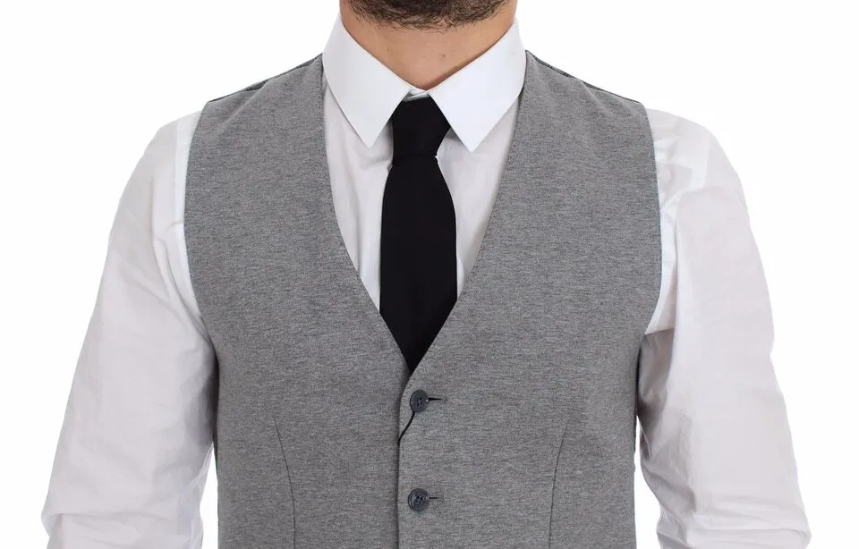Dolce & Gabbana Men's Elegant Gray Cotton Stretch Dress Vest