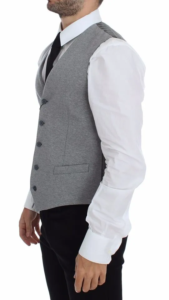 Dolce & Gabbana Men's Elegant Gray Cotton Stretch Dress Vest