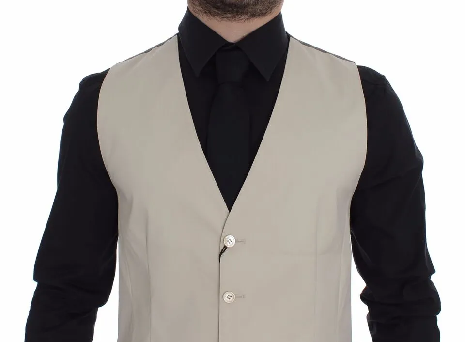 Dolce & Gabbana Men's Elegant Beige Cotton Blend Dress Vest