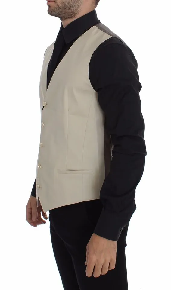 Dolce & Gabbana Men's Elegant Beige Cotton Blend Dress Vest