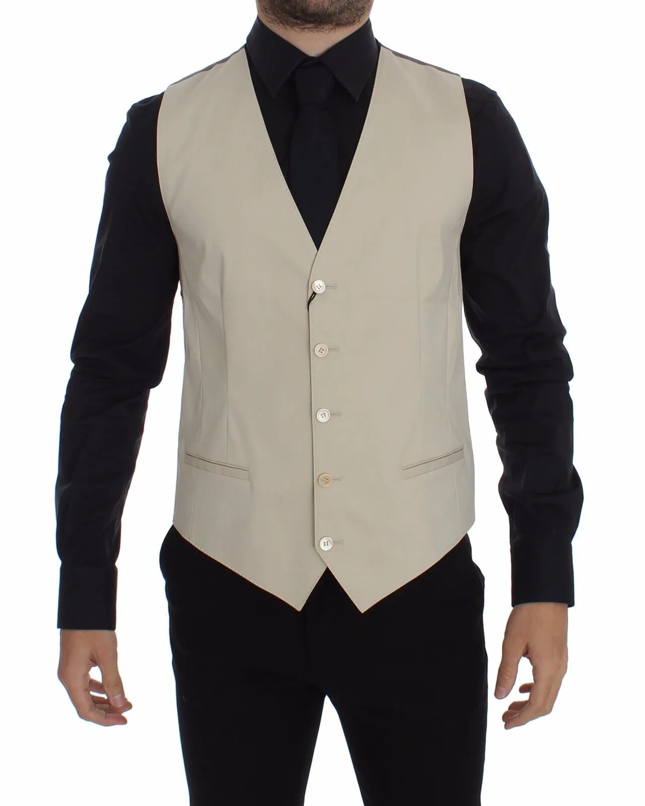 Dolce & Gabbana Men's Elegant Beige Cotton Blend Dress Vest