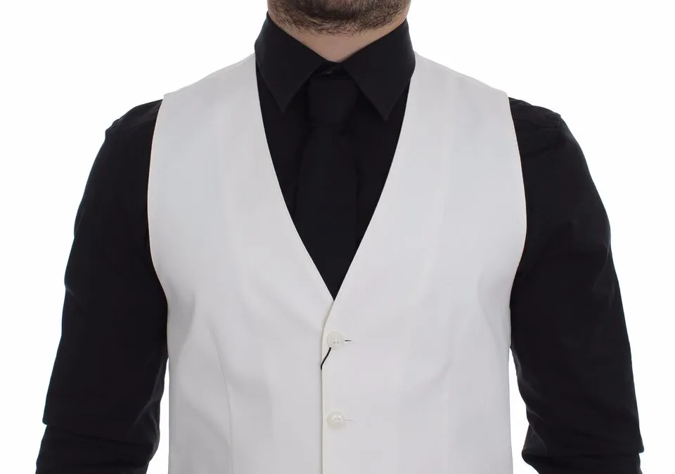 Dolce & Gabbana Men's Elegant White Cotton Silk Dress Vest