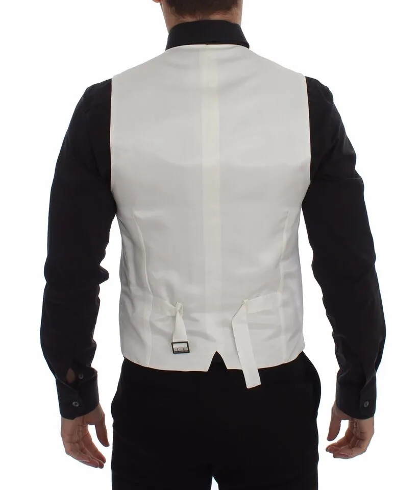 Dolce & Gabbana Men's Elegant White Cotton Silk Dress Vest