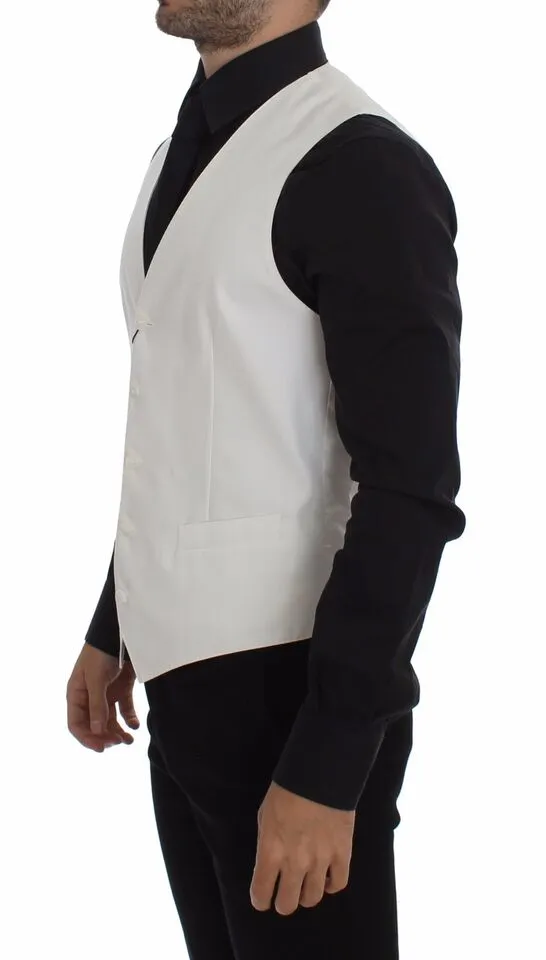 Dolce & Gabbana Men's Elegant White Cotton Silk Dress Vest
