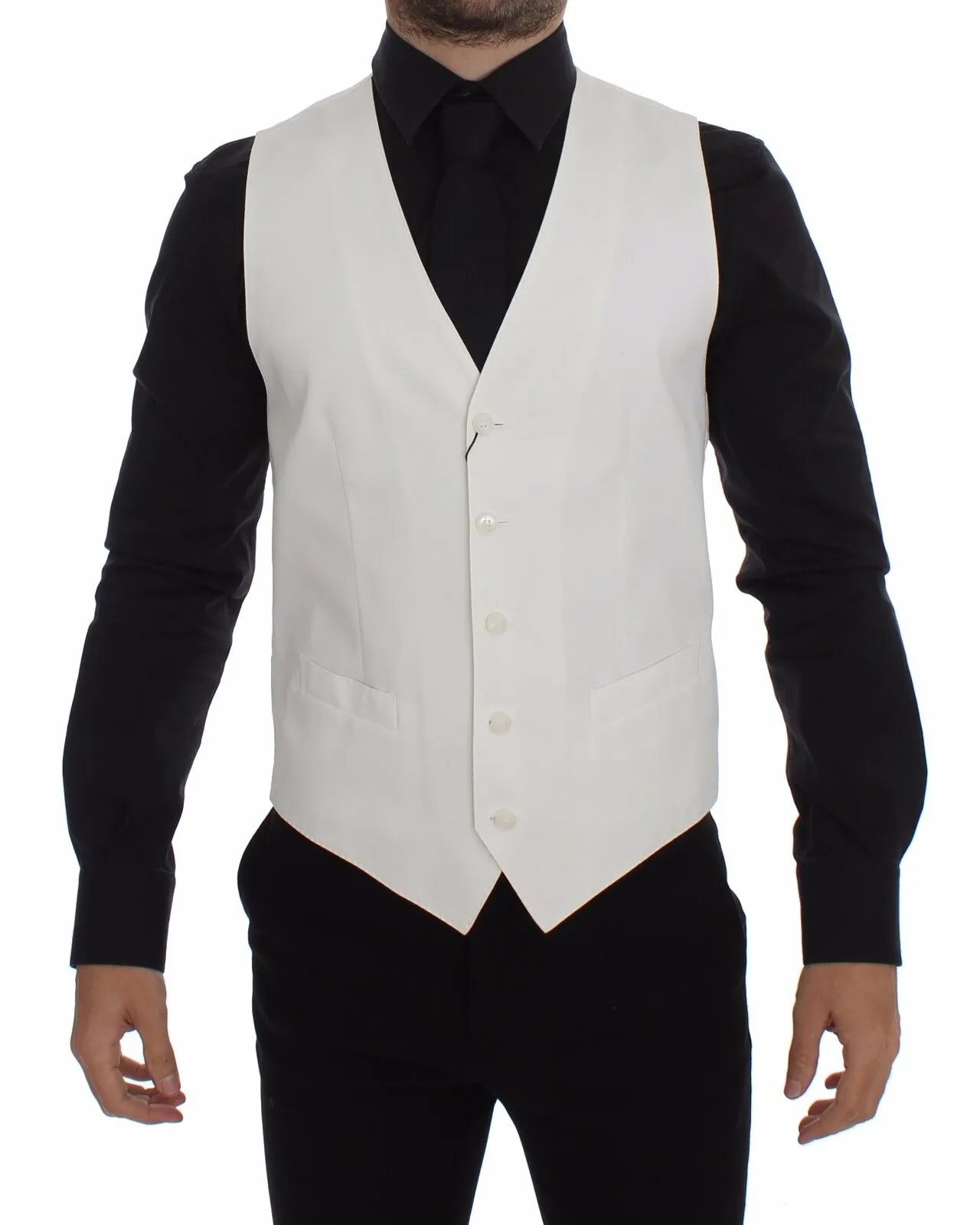 Dolce & Gabbana Men's Elegant White Cotton Silk Dress Vest
